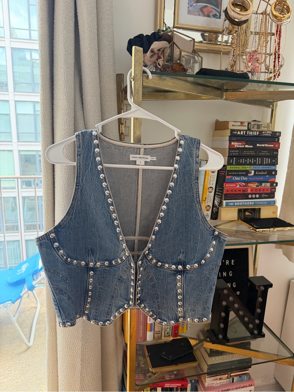 Good American Studded Denim Vest in Blue